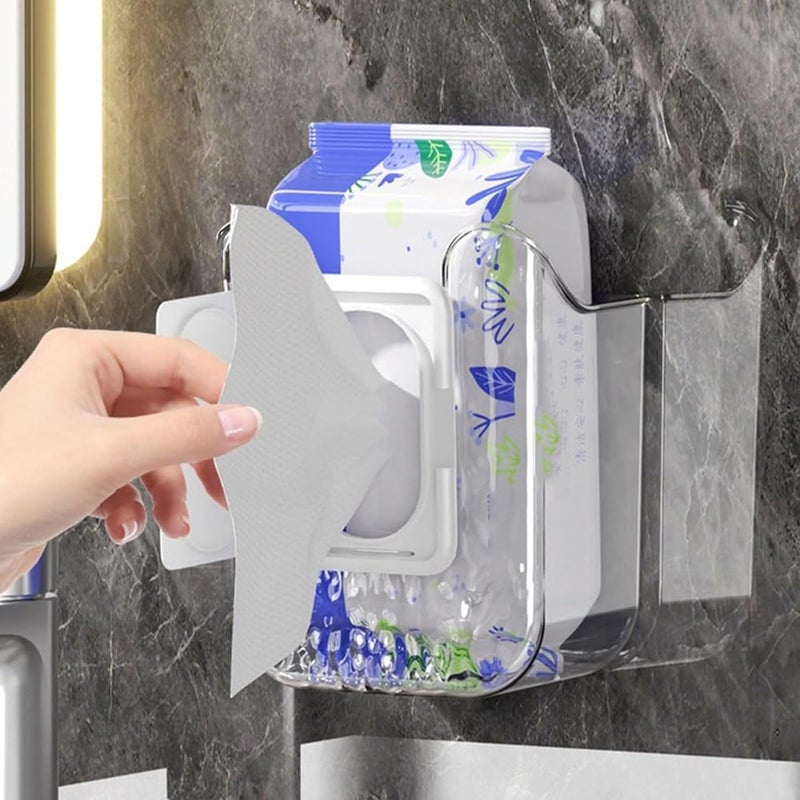Lusebiy Kitchen Wipes Storage Box, 2024 New Non-slip Flushable Wipes Holder for Bathroom Toilet, Wall-Mounted Clear Wet Tissue Dispenser Container Box No Punching Refillable Keeps Baby Wipes Fresh Case - Image 4
